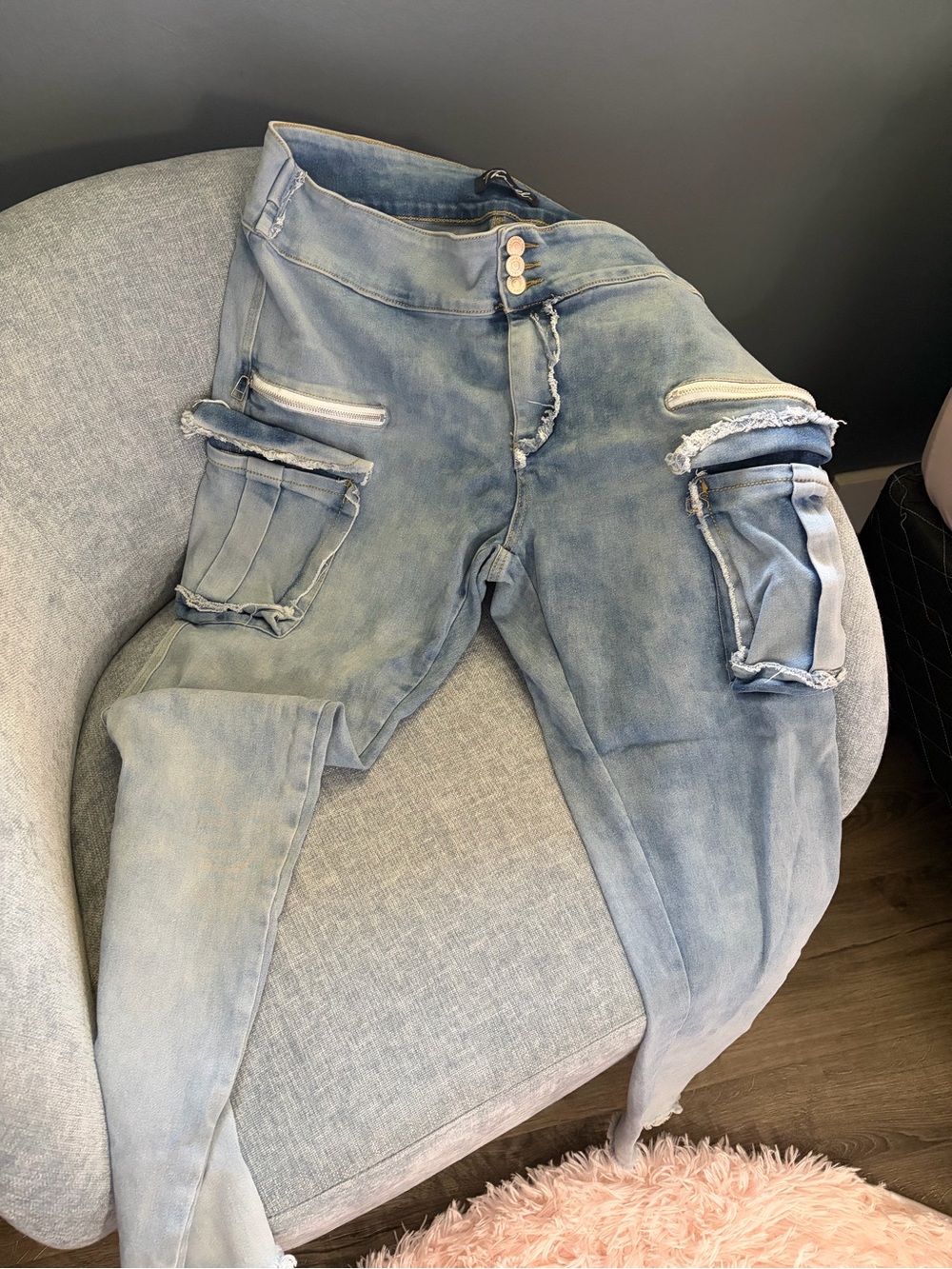 Light Blue women’s stretch cargo jeans